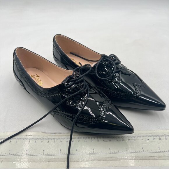 Zszszsu Black Vintage Flat Oxfords Shoes Pointed Toe Lace Up Wingtips Dress Shoe - Picture 4 of 8